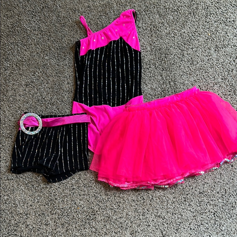 Pink and Black Dance Costume with Tutu and Bow